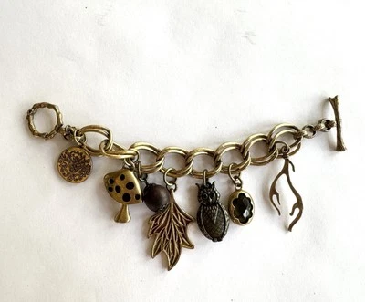 Pulsera Lucky Brand Charm Búho Hongo Cuernos Hoja Gruesa Declaración Y2K Foto 1 de 3