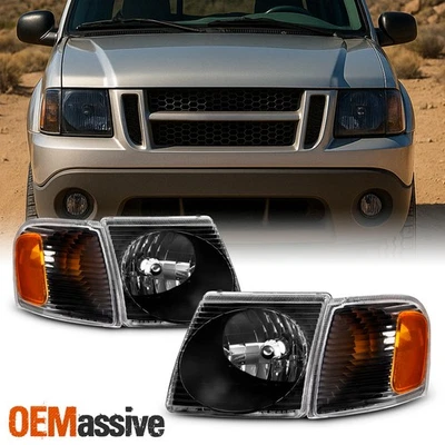 For 01-05 Ford Explorer Sport Trac Black Bezel Headlight + Corner Signal Lamp - Image 1 of 4