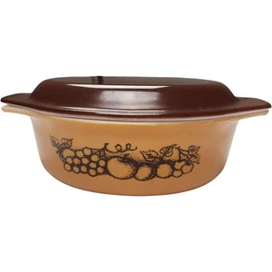 Vintage Pyrex 1,5 Qt. Alte Obstgarten Bernstein Auflaufform mit braunem Deckel 043 70er Jahre - Bild 1 von 10