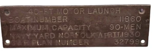 1930 Navy Yard Norfolk 40 piedi motore lancio barca targa identificazione numero barca 11860 ottone - Foto 1 di 7