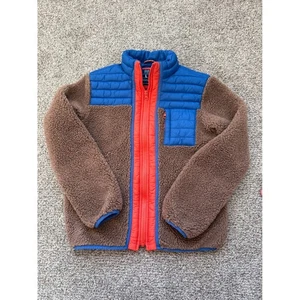 GAP Kids L Brown Sherpa Fleece Puffer Jacket Blue Orange Full Zip - Picture 1 of 5