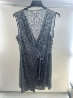 Dana Buchman Women’s Size L blue Summer Sleeveless Faux Wrap midi Dress - Image 1 of 4