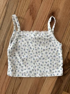 H&M Girls Blue Flowered Tank Top Size US 8-10 - Picture 1 of 3
