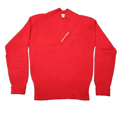 Vtg YarnWorks Sweater S Red Angora Lambswool Pearl Embellished Holiday Soft 80s - Image 1 of 4