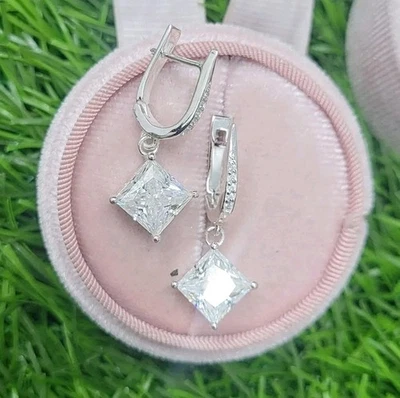 10 Ct Treated Certified Lovely Off White Diamond Dangler Earrings, 925 Silver - Image 1 of 4