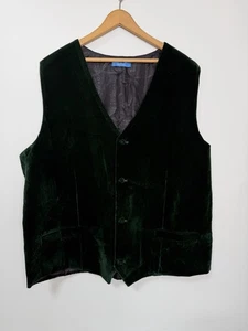 Dark Green Velvet Waistcoat Size XXL Halloween Christmas Men’s Vest Buttons Wool - Picture 1 of 7