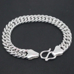 Pure S999 Fine Silver 999 Chain 11mm Cuban Curb Link Bracelet 48-49g 8.26inch - Picture 1 of 5