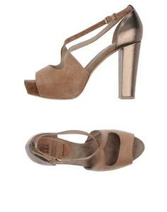 BRUNELLO CUCINELLI Khaki Brown Leather Platform Heels Size 8 US / 38 EU  - Picture 1 of 5