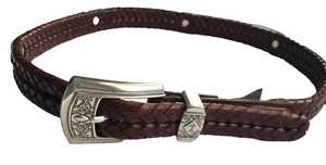 Brighton Brown 2 Row Braided Leather Belt M 30 Leather Silver Conchos & Buckle - Picture 1 of 12