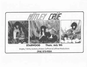 Flyer de concierto Motley Crue años 80 Starwood 9 de julio - Imagen 1 de 1