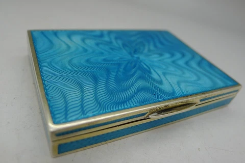 FRENCH c.1870 SOLID 950 STERLING SILVER GUILLOCHE ENAMEL SUPER BLUE TABLE BOX Lg Cover