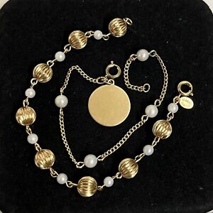 Beautiful 12k Gold Filled Pearl Bead Bracelet Lot ball diamond cut 7” 10g vtg gf