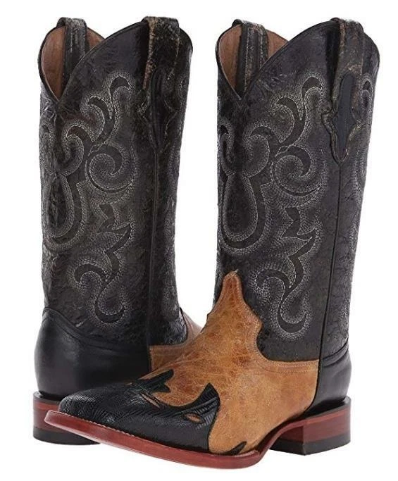 Ferrini Mens US 8 B Lizard Backcut Wingtip Western Boot Black Tan RL2 FAST SHIP! - Image 1 of 1