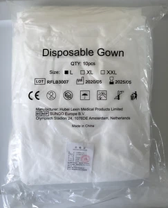 New White Disposable Gowns Large 10PC Pack White Medical Isolation - Picture 1 of 4