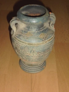 wunderschöne ALTES Ton Gefäß 2 Griffe Blumen- Vase blass toll verziert -16x11cm - Bild 1 von 7