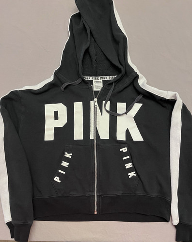 UNDERCOVER Victoria’s Secret ROSA Felpa con Cappuccio S Giacca Zip Nero Bianco Righe Logo Tasca EU