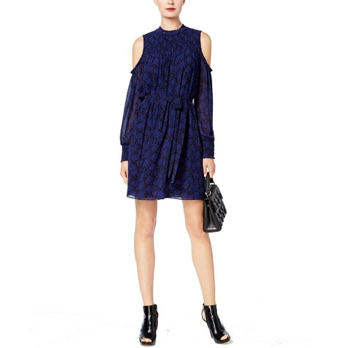 MICHAEL KORS Women's Stars Print Smocked Cold shoul Fit & Flare Dress TEDO