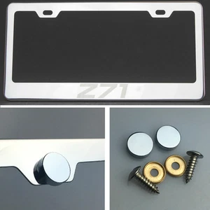 Z71 Laser Engraved Polish Stainless Steel License Plate Frame Chrome Screw Cap - Picture 1 of 12