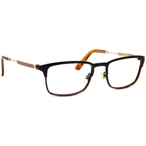Gucci Eyeglasses GG0135O 004 Black & Havana/Gold Square Metal Italy 52[]19 140 - Picture 1 of 6