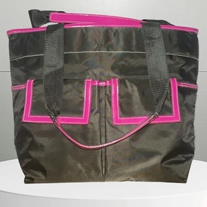 Black Tote Bag Triple Compartment Black With Pink Lined - Picture 1 of 12