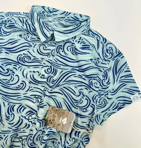 Rabbit Running Low Tide Waterspout Waves Women’s S, Vented Blouse Blue NWT - Picture 1 of 7