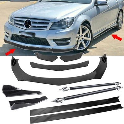 Front Bumper Lip Splitter Spoiler Rear Lip Strut+Rod Body For Mercedes Benz AMG Foto 1 de 4