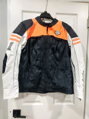 Harley Davidson Mujer Chaqueta de Equitación 1W Negro Naranja Ardmore Barra Funcional Foto 1 de 4