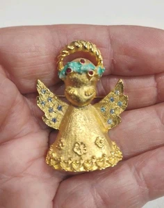 Broche prendedor vintage Mylu GT AB estrás esmalte ángel de Navidad H17 - Imagen 1 de 9