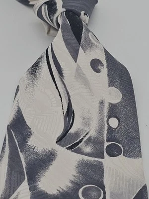 Corbata de seda vintage Carlo Palazzi abstracta gris marfil jacquard Corea Foto 1 de 4