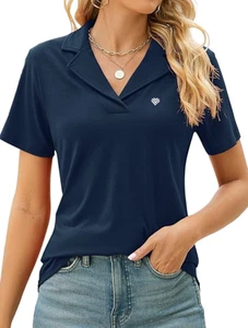 Damen Kurzarm Poloshirt Kragen V-Ausschnitt T-Shirt feuchtigkeitsableitend weiche Oberteile - Bild 1 von 8
