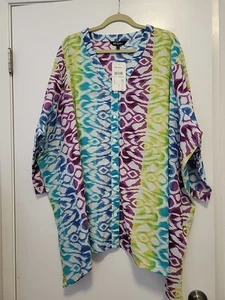 Ulla Popken V Neck Short Sleeves Purple Blue Yellow Abstract Print 5X NWT - Picture 1 of 6
