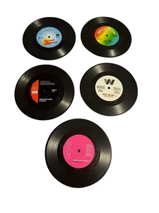 NEW round plastic retro novelty records coasters set of 5 - Picture 1 of 3