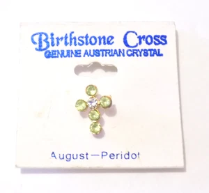 August Birthstone Peridot Cross Pin Genuine Austrian Crystal Gold Tone - Picture 1 of 3