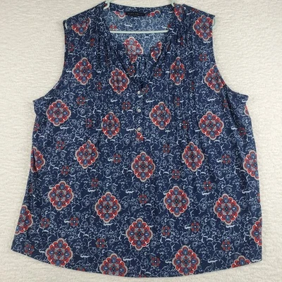 Camiseta sin mangas para mujer Napa Valley XL azul rojo floral pintucks country  Foto 1 de 4