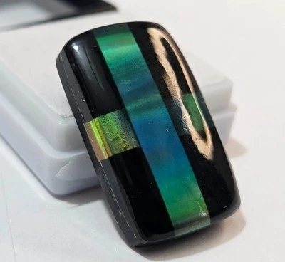 Awesome Black Opal Cabochon Cut 21+ Ct Doublet Loose Gemstone EGL Certified - Image 1 of 4