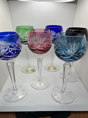 6 Vintage Nachtmann Cut to Clear Crystal Wine Glasses Germany 7.5”tall MINT - image 1 of 4