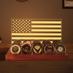 Light up Challenge Coin Display, American Flag Coin Holder with Warm White Co... - Picture 1 of 7