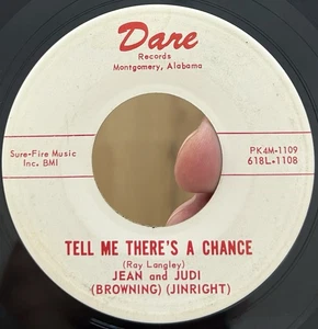 RARE Alabama Rock Teen 45 JEAN & JUDI Tell Me There’s A Chance DARE Unknown?* - Picture 1 of 4