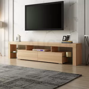 200cm TV Stand Cabinet 2 Drawers Entertainment Unit Wooden Storage Shelf - Oak - Picture 1 of 6