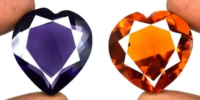 Par de piedras preciosas sueltas de citrino y amatista violeta 95 quilates con forma de corazón certificado GH245 Foto 1 de 4