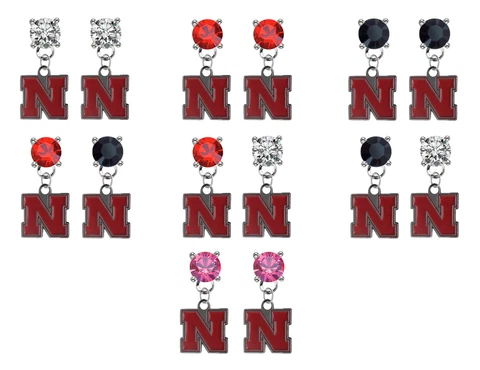 Nebraska Cornhuskers Crystal Earrings Stud Post Dangle - Mix & Match Colors Cover