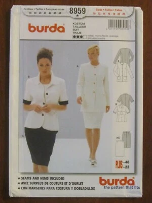 BURDA PATTERN - 8959 LADIES LINED SUIT SKIRT JACKET TWO LENGTHS 10-22 PLUS UNCUT - Image 1 of 2