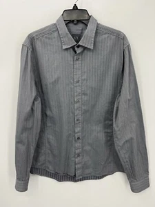 Armani Exchange Shirt Mens Large Gray Tonal Stripe Long Sleeve Button Up Cotton - Picture 1 of 7