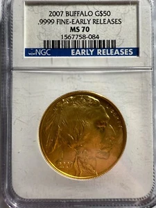 2007 1 Oz $50 GOLD BUFFALO EARLY RELEASE NGC MS70 - Picture 1 of 5