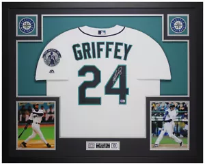 Ken Griffey Jr Autographed & Framed White Seattle Jersey Beckett Auto Cert - Picture 1 of 5