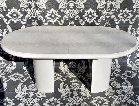 Vintage Italian Faux Carrera Marble Oval Dining Room Table, 1 1eaf MCM Cover