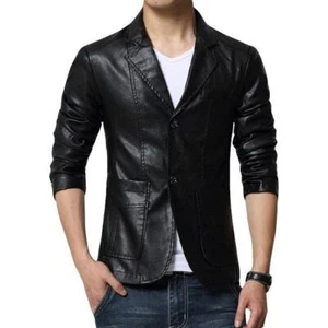 Business Handarbeit Herren schwarz stilvoll kausal formeller Blazer 100 % Leder Lammfell - Bild 1 von 5