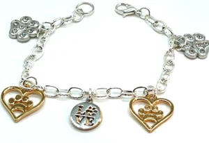 Bettelarmband Silber 2-farbig mit Tier, Haustier, Hund Motiv. Länge = 7 Zoll - Bild 1 von 12