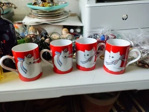 Fitz & Floyd Le Puss Peeking Cat Porcelain Coffee Mug set of 4 - Picture 1 of 5