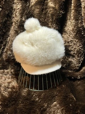 Vintage 60s Mod Funky Faux Fur Winter hat with Pom Pom and Small Bill - Image 1 of 4